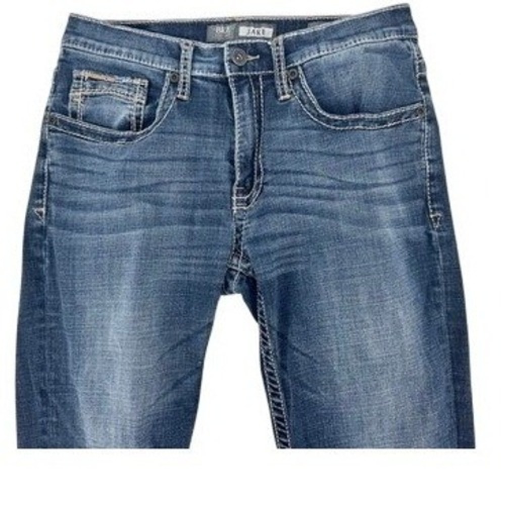 BKE Jake Straight Leg Jeans Mens 32x32 Blue Medium Wash Embroidered Pockets